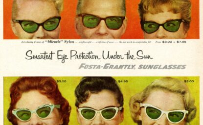 Color print ad showing a row of men and women wearing sunglasses