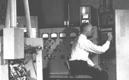 Frank Field working with an ionization instrument at Humble Oil in the 1950s