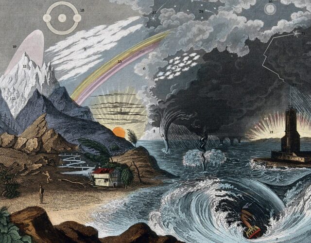 Meteorology: atmospheric effects. Colored engraving by J. Emslie, 1846, after himself.