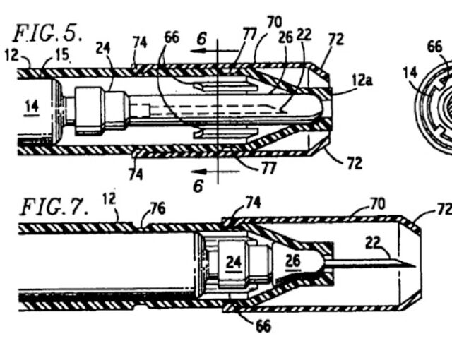 Sheldon Kaplan’s patent diagrams for his improved automatic injector, EpiPen.