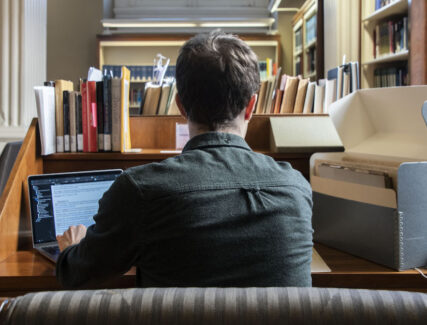 A Beckman Center fellow conducts research in the Othmer Library.
