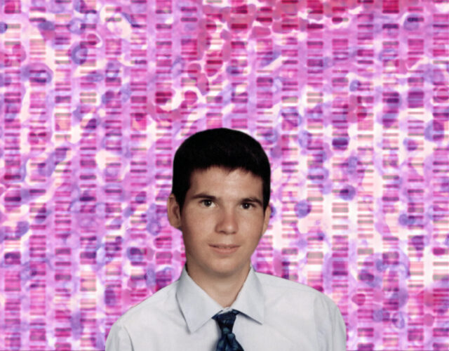 Portrait of young man in shirt and tie in front of colorful background