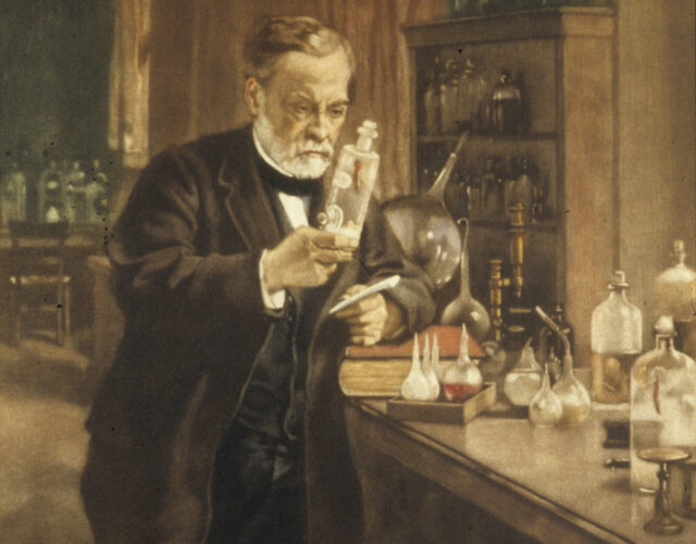 painting of Louis Pasteur in his lab
