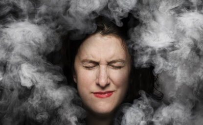 Photo illustration of woman with migraine