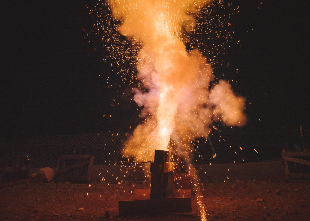 Photo of exploding mortar in dark