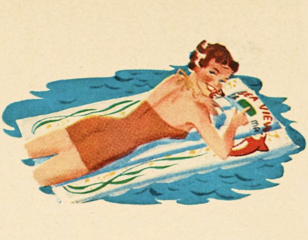 illustration of a woman and a child playing with pool toys