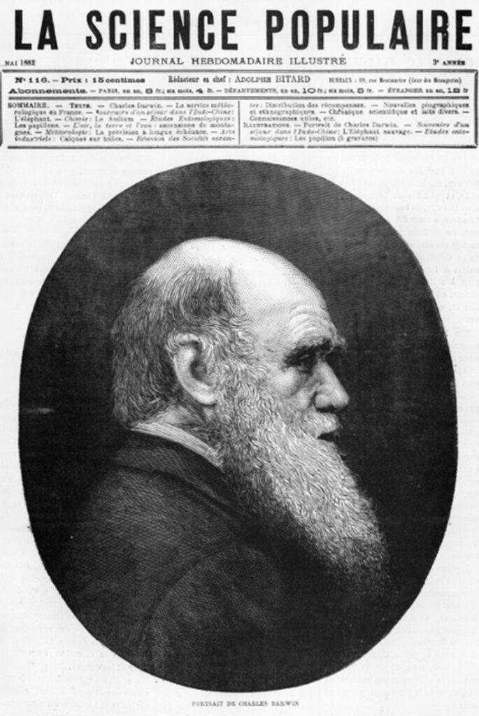 Journal front page with a large silhouette portrait of Darwin