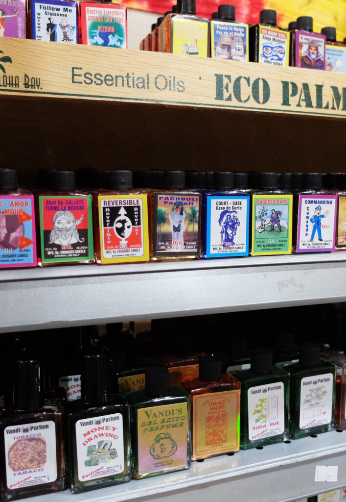 Photo of shelves stocked with mystical oils