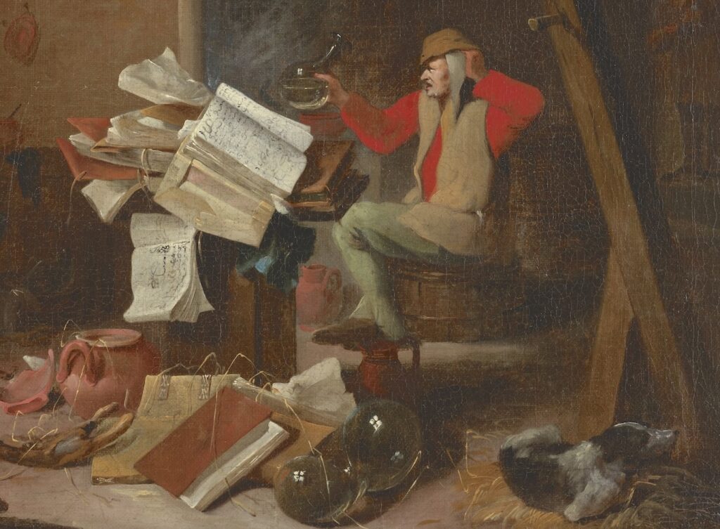 Detail of An Alchemist at Work, oil on canvas by Mattheus van Helmont, 1700s.