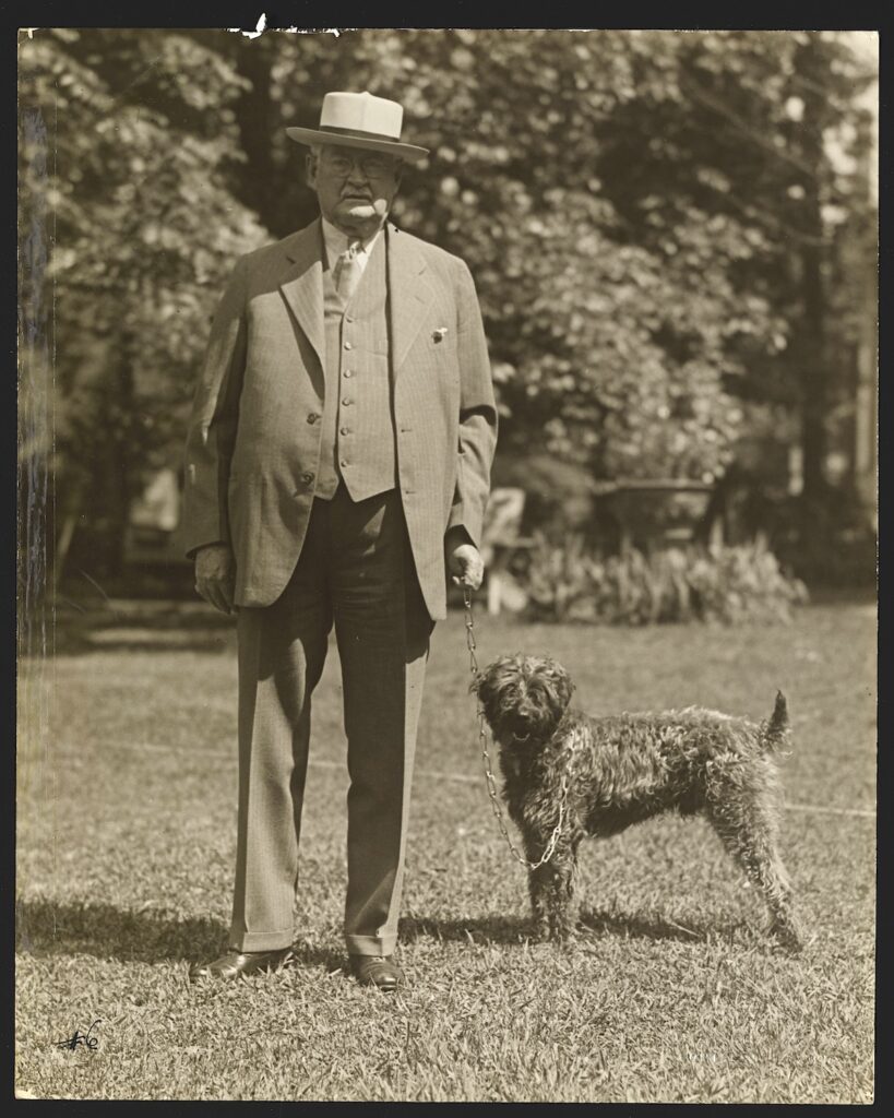 Portrait of John Francis Queeny and his dog, ca. 1930.