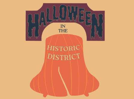 Orange Liberty Bell logo for Halloween in the Historic District