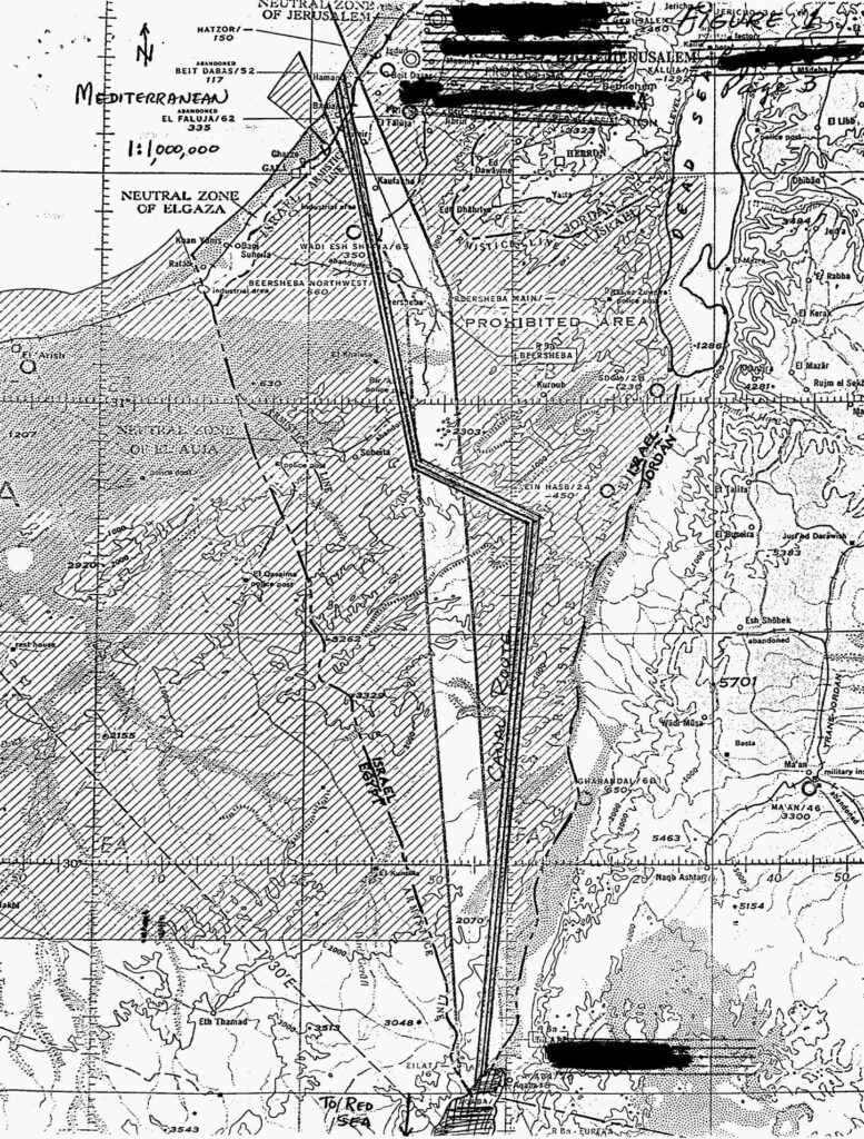 Photocopy of a annotated map of Israel