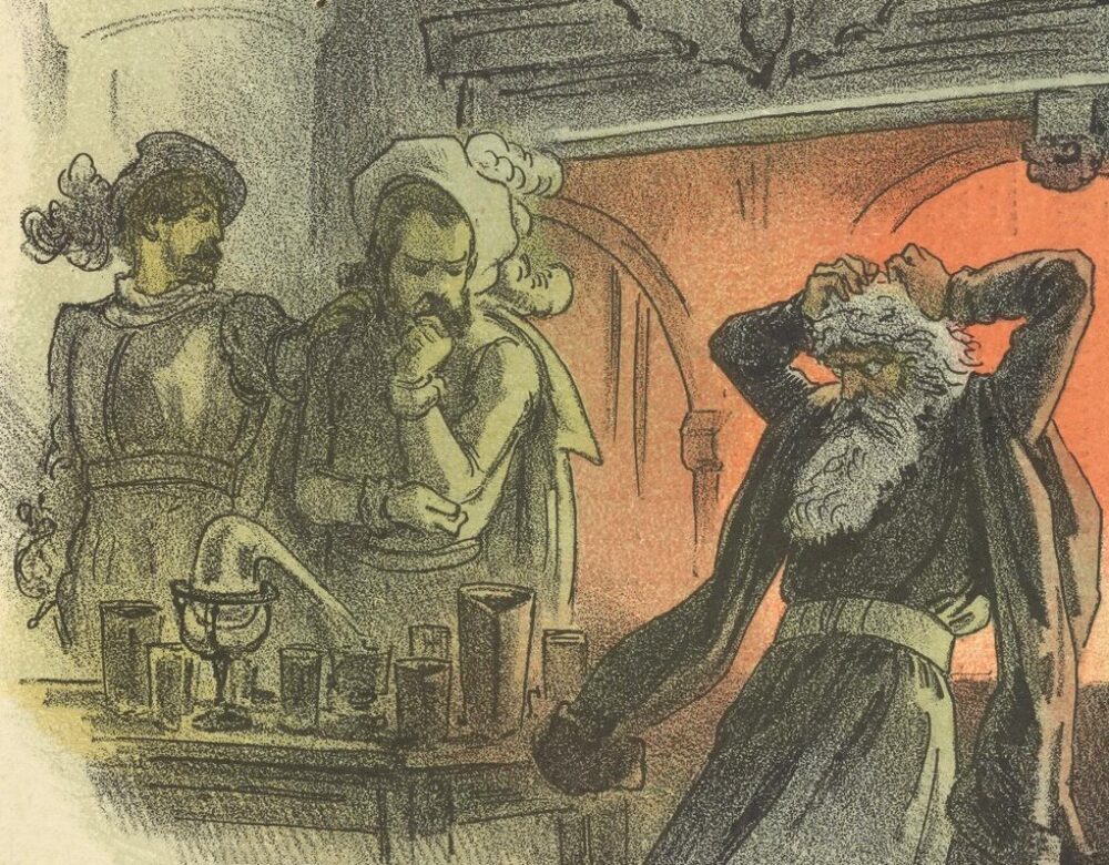 illustration of an alchemist in his lab