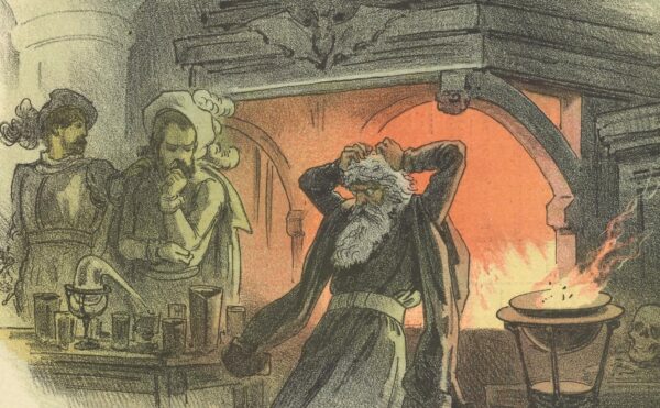 illustration of an alchemist in his lab