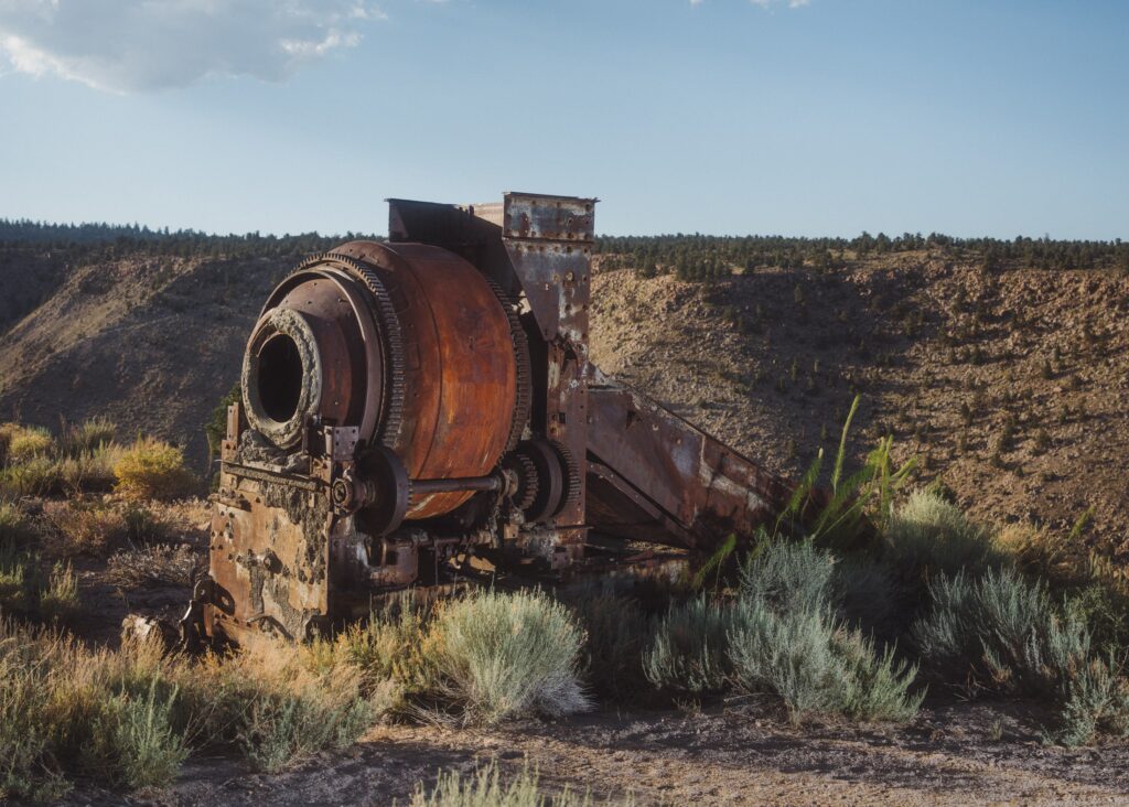 Rusty metal machinery in the desert