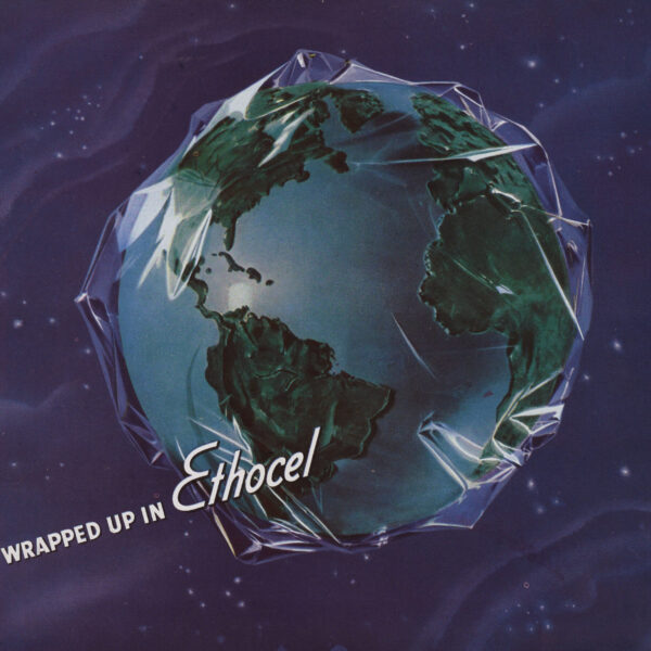 magazine ad featuring the earth wrapped in clear film