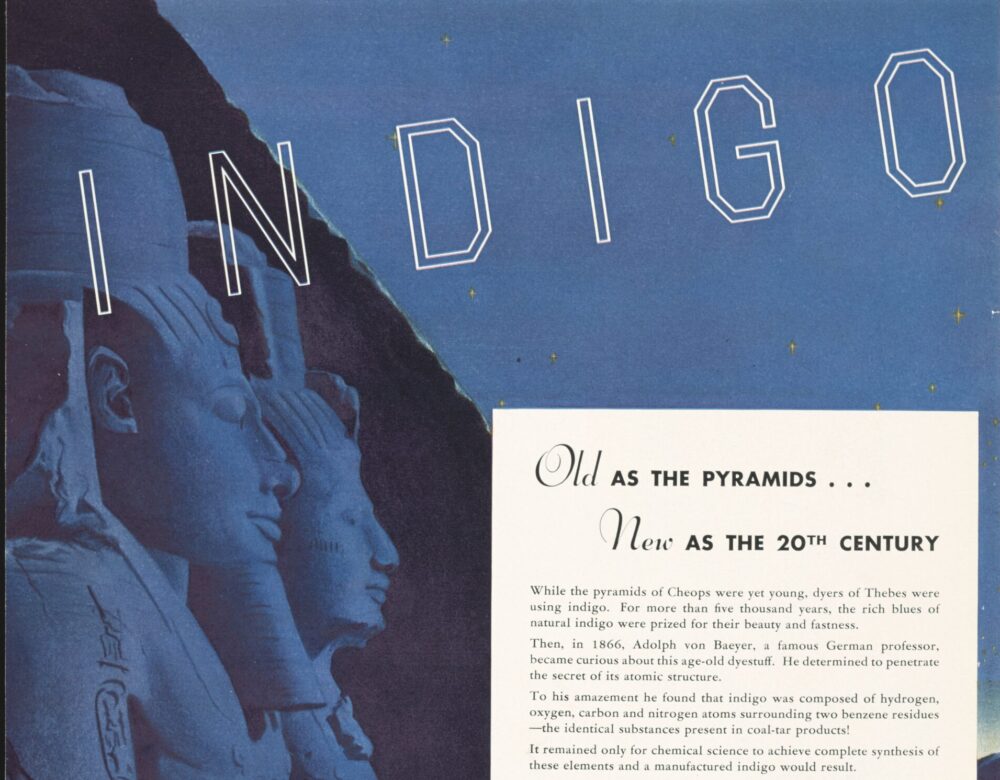 blue magazine ad for Indigo showing a Sphinx