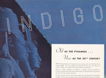 blue magazine ad for Indigo showing a Sphinx