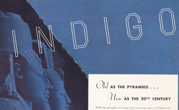 blue magazine ad for Indigo showing a Sphinx