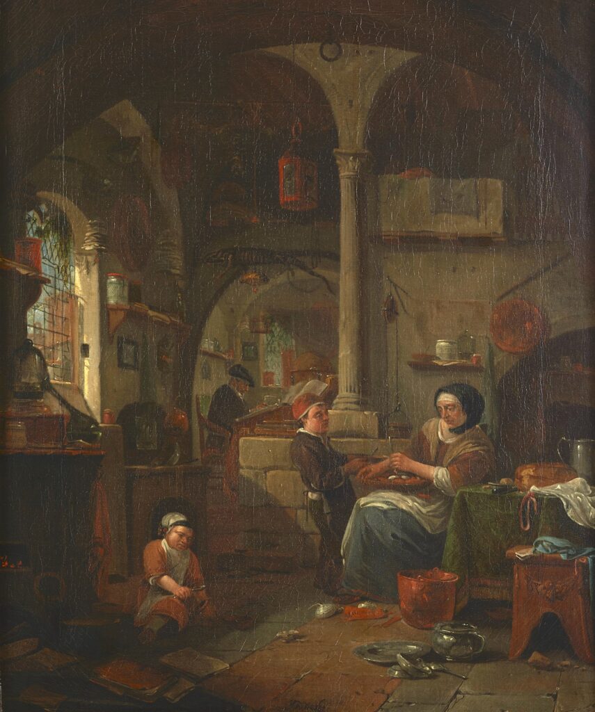 painting of an alchemist and his family in his lab